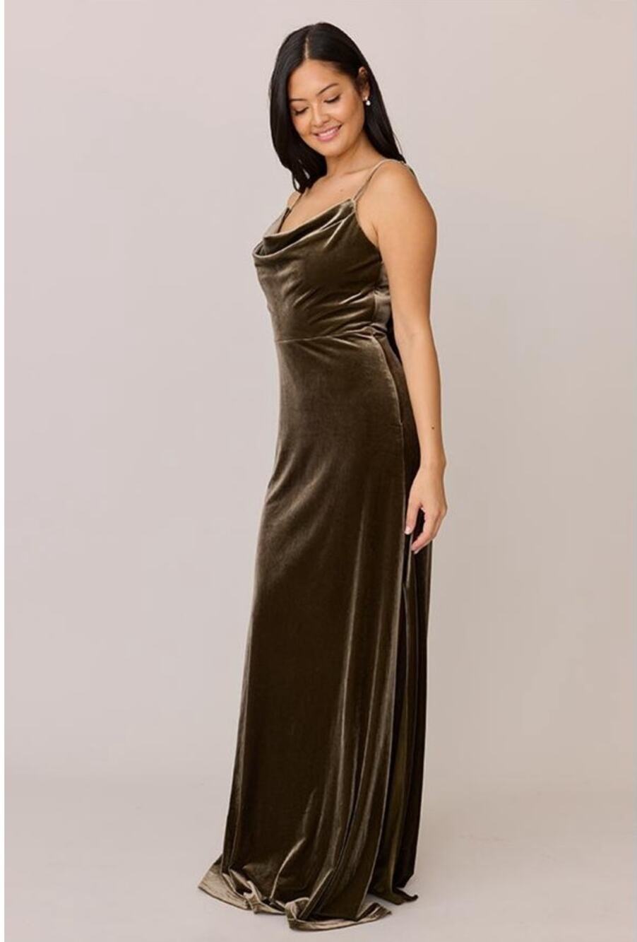 Revelry Moss Green Velvet Cowl Neck Double Slit Dress Womens 14 Formal